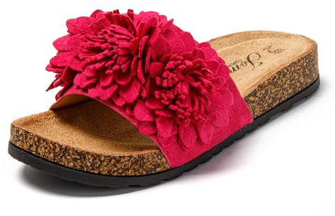 JOMIX Sandalias Mujer Verano con Flores Chanclas Mujer Elegantes Plataforma Sandalias Mujer Comodas Playa Piscina Mar Ortopédicas, Fucsia, 37 EU