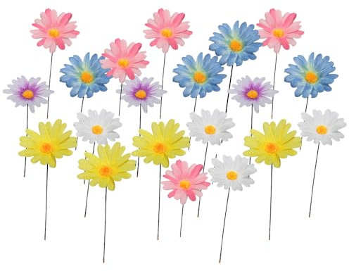 20Pcs Metal Daisy Flower Garden Stakes - Garden Stake Decoration - Hand Forged Plant Picks - Waterproof Iron Crafts for Patio, Lawn, Yard Decorations