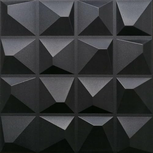 Deccart - 3D Wandpaneele 50x50 cm - Paneele Wand Wall Panels Deko Wandverkleidung Innen Panel Deckenverkleidung Decke Deckenpaneele Platten Styropor EPS-Polystyrol Kryształ 12 m², 48 Stück,Schwarz