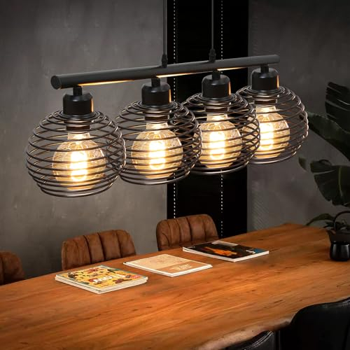 ZMH Pendelleuchte esstisch Hängelampe Schwarz: Esstischlampe Vintage Esszimmerlampe Retro E27 Hängeleuchte Küche aus Metall Industrial Pendellampe für Wohnzimmer Esszimmer - Ohne Leuchtmittel