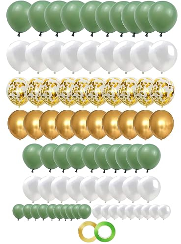 ZHOUHON 80 Stück Grün Weiß Gold Luftballons, Luftballons Salbei Grün,Gold Grün für Hochzeit Geburtstag Baby Shower Dschungel Safari Party Dekoratio (Grün Weiß)