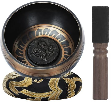 DiDiBirDi Tibetische Klangschalen 9 cm, Singing Bowl mit Schlagzeug und Kissen, Leicht zu spielen, Handgefertigt in Nepal für Meditation & Entspannung