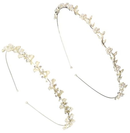 YIZWINS 2 Stück Braut Haarschmuck, Haarschmuck Mädchen Haarreif Gold, Feen Kopfschmuck Haarreif Hochzeit, Haarschmuck Blumen Elegante Accessoires Deko für Schützenfest und Karneval