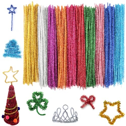 400 Stück Pfeifenreiniger Glitzer, Pfeifenputzer zum Basteln, Pfeiffenreiniger Bunt, Biegbare Chenilledraht für DIY-Basteleien und Dekorationen (30cm x 6mm)