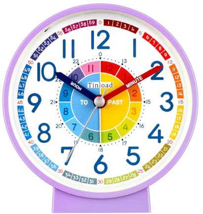 Tinload Analoger Wecker für Kinder, die Lernen, die Zeit zu lesen, batteriebetrieben für Jugendliche, Jungen, Mädchen, Schlafzimmer (Violett)