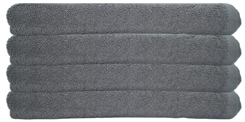 HLKauf Duschtücher 4er Pack Duschtuch Größe 70x140cm Set Anthrazit Grau, 100% Baumwolle Duschhandtuch (4X Duschtuch Anthrazit & 1x HLKauf-Block)