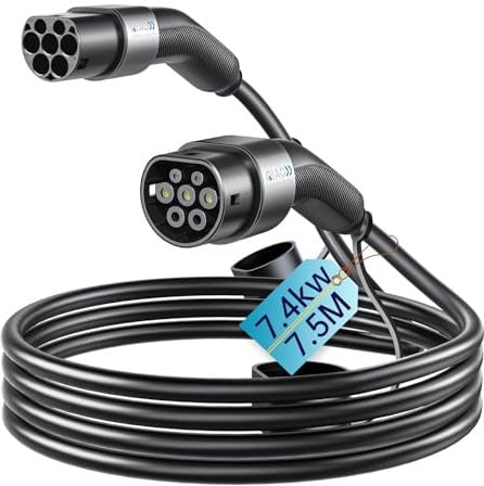 QIAO)) Type 2 EV Charging Cable, 7.4kW 7.5M 32A Single Phase, Electric Vehicle Type 2 to Type 2 IEC 62196 EV Charger Cable, EVs/Plug-in Hybrid Fast Car Charging Cable with Carry Bag