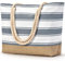 oscaurt Strandtasche XXL Familie Shopper Tasche Damen Badetasche Wasserdicht Umhängetasche Beach Tote Bag mit Reißverschluss Faltbare Reisetasche Sporttasche Travel Bag (Dunkelgrau Streifen)
