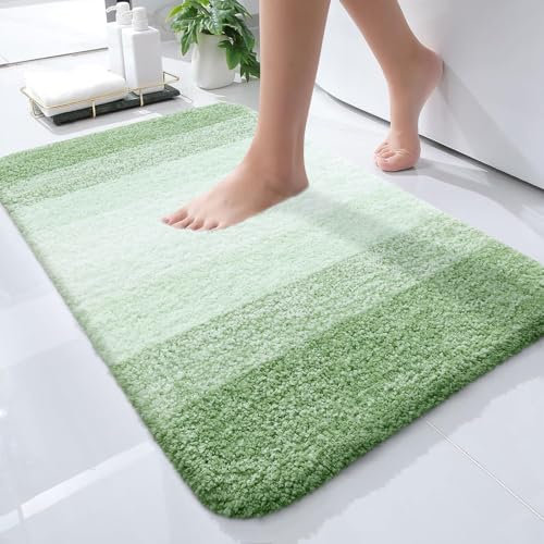 smiry Microfiber Bath Mat, 40 x 60 cm, Non-Slip Super Absorbent Bathroom Mat, Extra Soft Thick Floor Foot Mat, Fluffy Shaggy Bath Mats Rugs for Bathroom, Sage Green