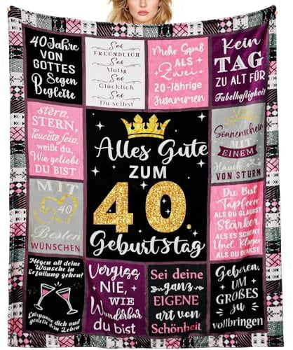 Baogaier Kuscheldecke 40 Geburtstag Geschenk für Frauen, Geburtstag Deko Rosa Flanell Decke, Personalisierte Inspirierende Geschenke für Frau Freundin Schwester Kollegin und Mama,150x130cm