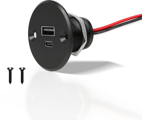 acegoo Toma 12V USB C Camper Cargador USB 12V Aluminio 24W PD3.0 & QC3.0 Carga Rápida Empotrable para Coche Barco Marino Camión Autocaravana Vehículo 12V/24V