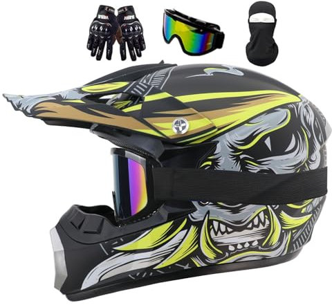 Motocross Helm Kinder, Fullface MTB Motorradhelm Kinder, Downhill Motorradhelm, Moto Cross Helm Herren, Integralhelm Crosshelm Helm Motorrad MTB ATV Enduro Quad Helm(M(54-55CM))