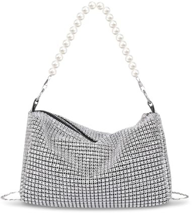 YZROHYI Clutch Silber Glitzer Strass,Abendtasche Damen,Handtasche Mit Abnehmbarer Kette,Elegante Tasche Pailletten,Schultertasche,Hochzeit Tasche Party,Umhängetasche,Crossbody,Kettentasche für Date