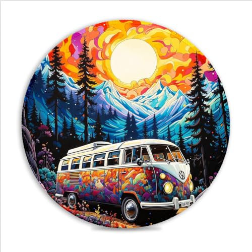 CHTXD Mauspad mit Vintage-Bus (30 x 30 cm), rund, für Spiele, Oberfl?Che aus SU-Stoff, reibungsarme Oberfl?Che, gen?hte Kanten, rutschfeste Unterseite, sü?es, rundes Mauspad für M?dchen