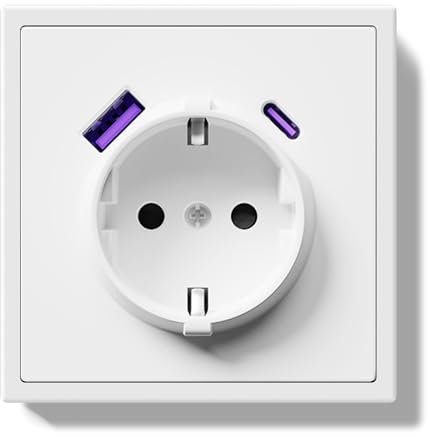 BSEEDLIFE Enchufe Pared,Enchufe Schuko con Carga Rápida USB A/Tipo C de 20 W de Empotrar 1 Gang,16A,Marco Para PC,Fácil Instalación,Garras Plegables,80 * 80mm Blanco
