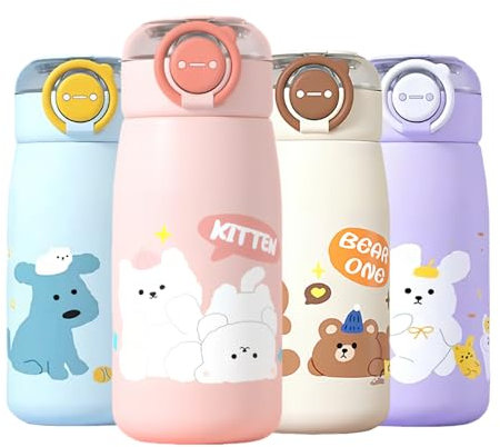 MHwan Botellas Acero inoxidable Niños, 470 ml, Robusta, a Prueba de Fugas, Termo Agua Fria con Pajita para Bebidas Frías y Calientes, Sin BPA, Apta para Niños y Niñas