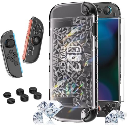 HEYSTOP Switch 2 Cover per Nintendo Switch 2 PC Custodia Protettiva Trasparente con Pellicola Temperata e Impugnature per i Pollici per Nintendo Switch 2 Accessori per Controller