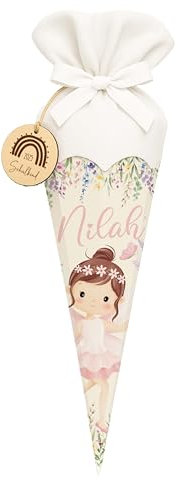 Kidsmood - Personalisierte Schultüte Mädchen & Jungen mit Schulkind Holzschild & Stoff | Zuckertüte Rohling, Schultüte Bastelset zur Einschulung 2025 Kinder | Einschulingsgeschenke mit Namen