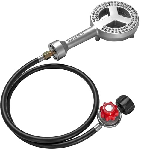 veralune Tête de brûleur au propane en fonte haute pression, tête ronde avec régulateur réglable de 20 pSIG, tuyau et raccords en laiton pour friteuse à dinde, cuisine en plein air, camping