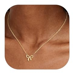 FOCALOOK Damen Kette Edelstahl Schleifen Kette Silber/Gold Halsband mit Schleifen Anhänger für Frauen Mädchen 40cm+5cm Halskette für Mama Freundin