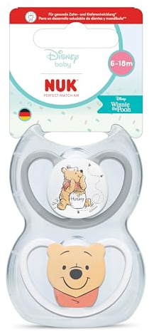 NUK Perfect Match Air Baby Dummies | 6-18 Months | Orthodontic Soothers that Promote Air Flow & Prevent Drool Rash | 95% Baby Acceptance** | Winnie the Pooh | 2 Count