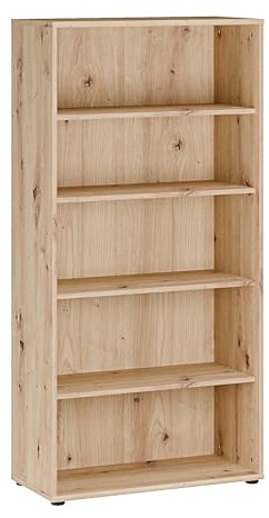 Forte TEMPRA2 Bücher- und Aktenregal 70 80, modernes Regal mit 4 Einlegeböden, Holzwerkstoff, Artisan Eiche Holzdekor, 73,7 cm breit x 149,5 cm hoch x 34,8 cm tief