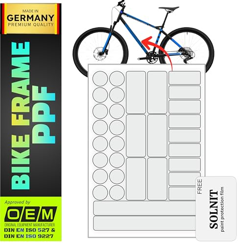 SOLNIT Fahrrad Schutzfolie Transparent Selbstklebende Lackschutzfolie Rahmen Kettenstrebe Kratzfest UV beständig Rückstandsfrei entfernbar ideal für MTB Rennrad E-Bike (Transparent, 33 Stück)