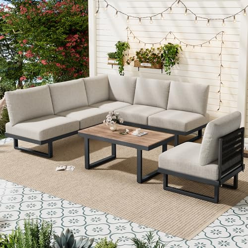 Ojjxh Gartenmöbel Set, Balkonmöbel Set für 7-8 Personen, Sitzgruppe Gartenlounge Set mit Ecksofa, Outdoor Garten Essgruppe, Loungesessel Set mit Esstisch und Einzelstuhl, für Balkon, Terrasse (Grau-2)
