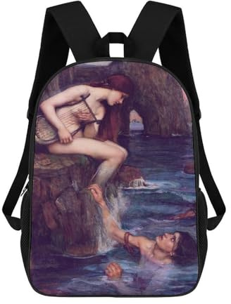 sinyumoney Rucksack Für Jungen Und Mädchen, 3D-Druck Siren Mermaid with Lyre Schulrucksack, Grundschulrucksack, Freizeitrucksack, Reiserucksack, Laptop-Tagesrucksack 17inch