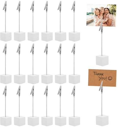 12 Stück Fotohalter mit Klammern – weiße Holz-Fotoklammerhalter, auch als Tischkartenhalter Klammern nutzbar, Memo-Clip-Halter, Zettelhalter für Hochzeitsdekoration, Büro und Party