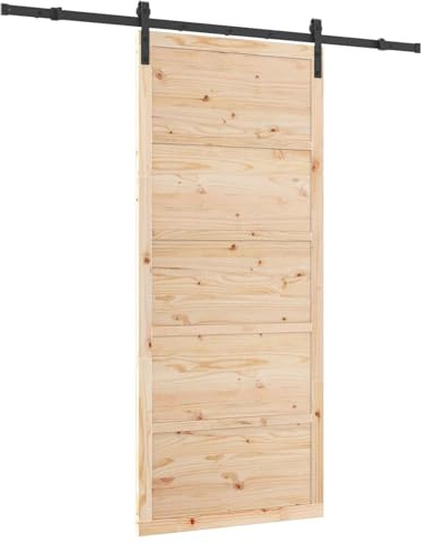 Mhdvray Porta scorrevole da 100 x 208 cm, in legno di pino massiccio, porta interna moderna, con sistema a binari e accessori di montaggio, divisorio salvaspazio, effetto legno naturale