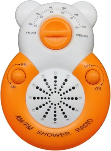 Duschradio, wasserdichtes Badezimmerradio, AM FM tragbares Radio, eingebauter Lautsprecher, einstellbare Lautstärke, spritzwassergeschützt, batteriebetrieben, niedliche Bärenform, für Badezimmer