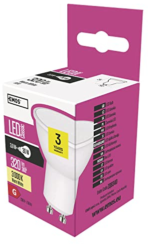 EMOS LED Lampe Spot MR16, 3,8W Ersatz für 30W Halogenlampe, GU10 Sockel, Helligkeit 320 lm, Warmweiß 3000 K, 30000 h Lebensdauer, CRI min. 80, 120° Abstrahlwinkel