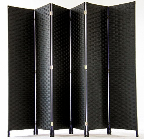 PEGANE Paravent de 6 pans tressé en Fibres Naturelles Coloris Noir - Dim : H180 x L270 cm