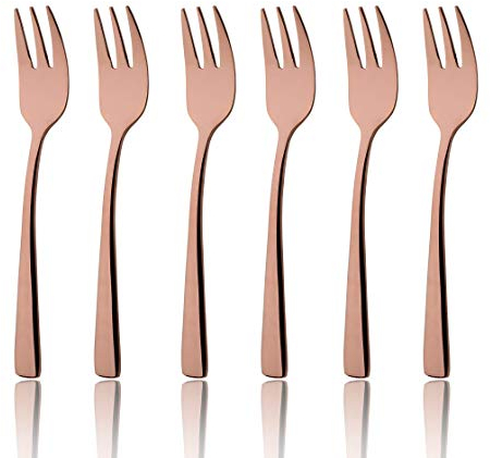Oyster Cocktail Fork Set Rose Gold 6 Piece 18/8 Stainless Steel 6 inch Cake Forks Service for 6 Silverware Flatware Utensils Dinner Dishwasher Safe Mirror Polished by OMGard