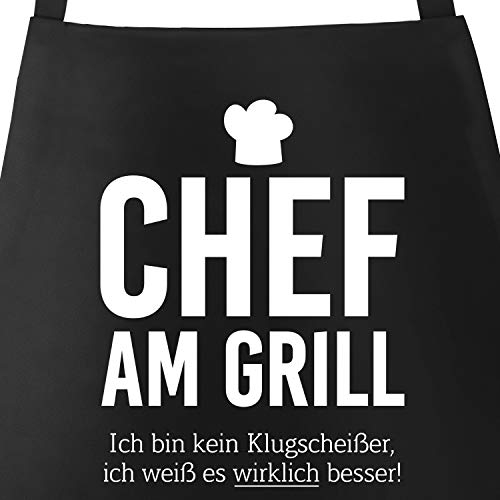 MoonWorks Grill-Schürze für Männer mit Spruch Chef am Grill Ich bin kein Klugscheißer, ich weiß es wirklich besser Küchenschürze schwarz unisize