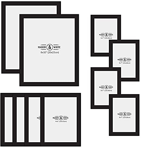 Hanging Picture Frames - Set of 10 | 3 Sizes: 6x4 7x5 10x8 inch | Wall Mountable or Free Standing Collage Photo Frame | Vertical or Horizontal | M&W (Black)