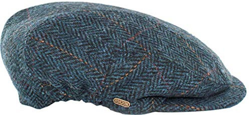 Mucros Weavers Kerry Cap Irish Hat Made in Ireland, Blaues Fischgrat, SMALL