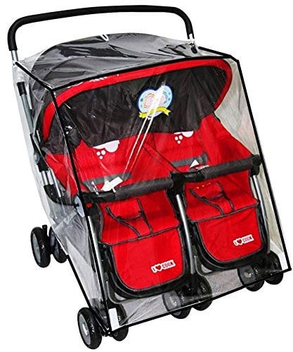 Universal Twins Stroller Raincover Double Raincover for Pushchair Side by Side Baby Stroller rain Cover for Pushchair Pram Buggy Rainproof Dustproof Windproof Rain Cover with Canopy and Zipper Door