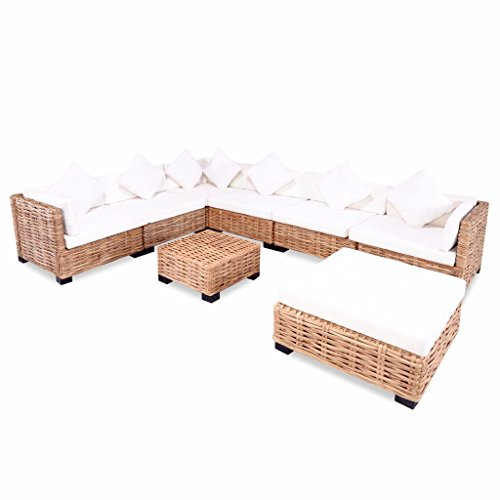 Tidyard 27-TLG. Set Lounge Sofa Gartensofa Set Loungemöbel Gartenmöbel Rattan Gartengarnitur Outdoor Sitzgruppe mit Couchtisch, Hocker, Polster und Kissen