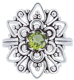 mantraroma 925 Sterling Silber Peridot Ring Damen – Facettierter Edelstein Silberring