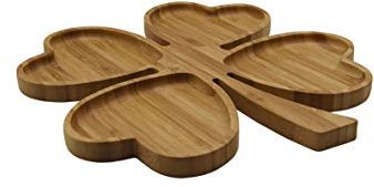 JB Home Collection 4571, Four Grids Romantic Wedding Heart Shaped Leave Design Bamboo Fruit Snack Serving Tray Plate Appetizer Section Platter