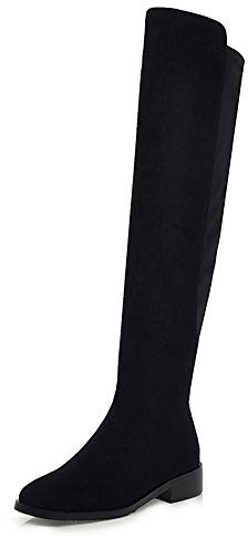 Mo Joc - Stivali elasticizzati sopra il ginocchio, con tacco basso, Nero (Nero ), 38 EU