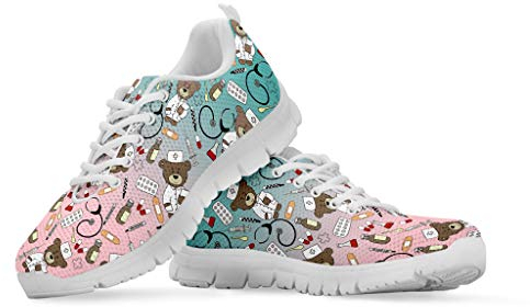 POLERO Cartoon Nurse Bear Krankenschwester Schuhe Sportschuhe Sneaker pflegeschuhe Damen Gehen Arbeit Laufen Sport schnüren beiläufig Tennis Gittergewebe Shoes Größe 39