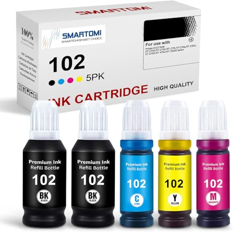 SMARTOMI 102 Tinte Kompatibel mit Epson 102 Tintenpatronen Nachfülltinte Multipack für EcoTank ET-2700 ET-2710 ET-2720 ET-2750 ET-3700 ET-3750 ET-4700 ET-4750 ET-15000