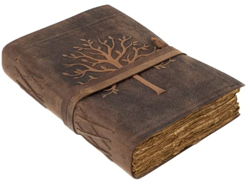 NomadCraftsCo. Vintage Leder Tagebuch Lebensbaum -Ledergebundenes Notizbuch Skizzenbuch - Antikes Papier- Schönes geprägtes Baum Lederjournal - Zum Zeichnen, Skizzieren und Schreiben - 240 Seiten