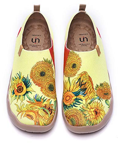 UIN Sunflower Damen Sonnenblume Wanderschuhe Bemalte Slip On Schuhe Leicht Sneaker Schlupfschuh Gemütlich Reise Schuhe Gestrickt Gelb(38)