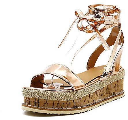 Zeppa Sandali delle Donne Open Toe Sandali Gladiatore delle Donne Lace Up della Piattaforma delle Donne Sandali,Rose Gold,39