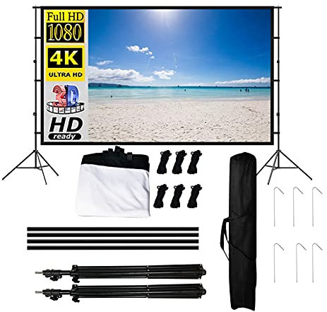 WMLBK 3D 4K 1080P 120 Inch (16:9) Projector Screen with Adjutable Tripods Stand - Portable Movie Screen With Full-Set Bag for Home Theatre Camping,Recreational Events (Tripods Stand)
