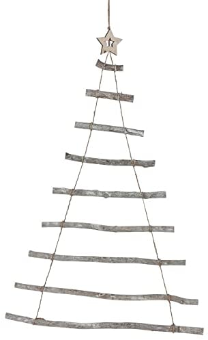 Wand Deko Weihnachtsbaum - 90 cm - aus 9 Holz Ästen und Jute Kordel - mit Stern Spitze Hängedeko Wanddeko Tannenbaum Christbaum